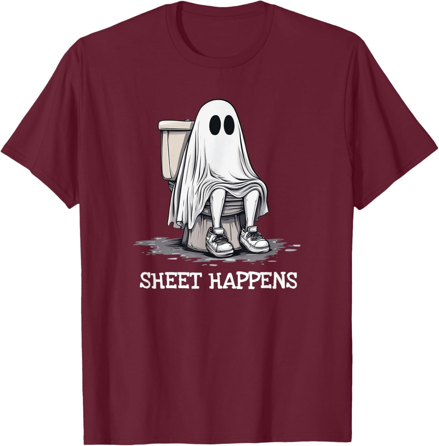 Pooping Ghost On Toilet Sheet Happens Funny Halloween T-Shirt - T-Shirt | Maroon
