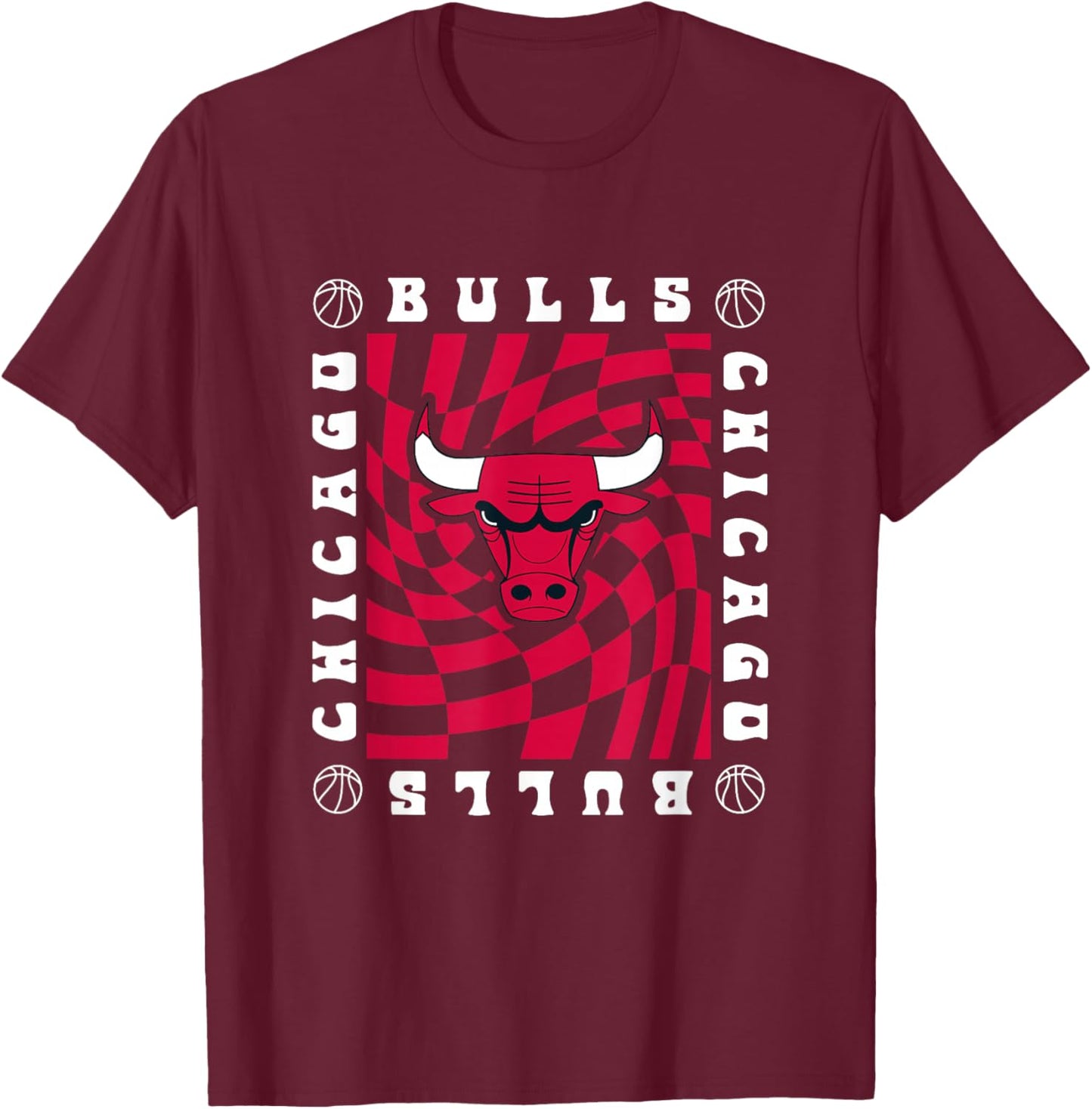 NBA Chicago Bulls Retro Checkerboard Wave T-Shirt - T-Shirt | Maroon