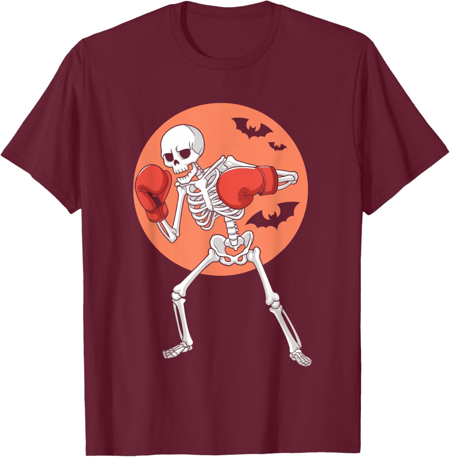 Funny Skeleton Boxing Lovers Spooky Halloween Boxer Moon T-Shirt - T-Shirt | Maroon