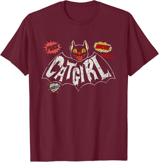 Funny Trending Shirt Catgirl Vintage Rockabilly - -Adults, Black, Small, Short Sleeve, , Polyester, , Novelty T-Shirt - T-Shirt | Maroon