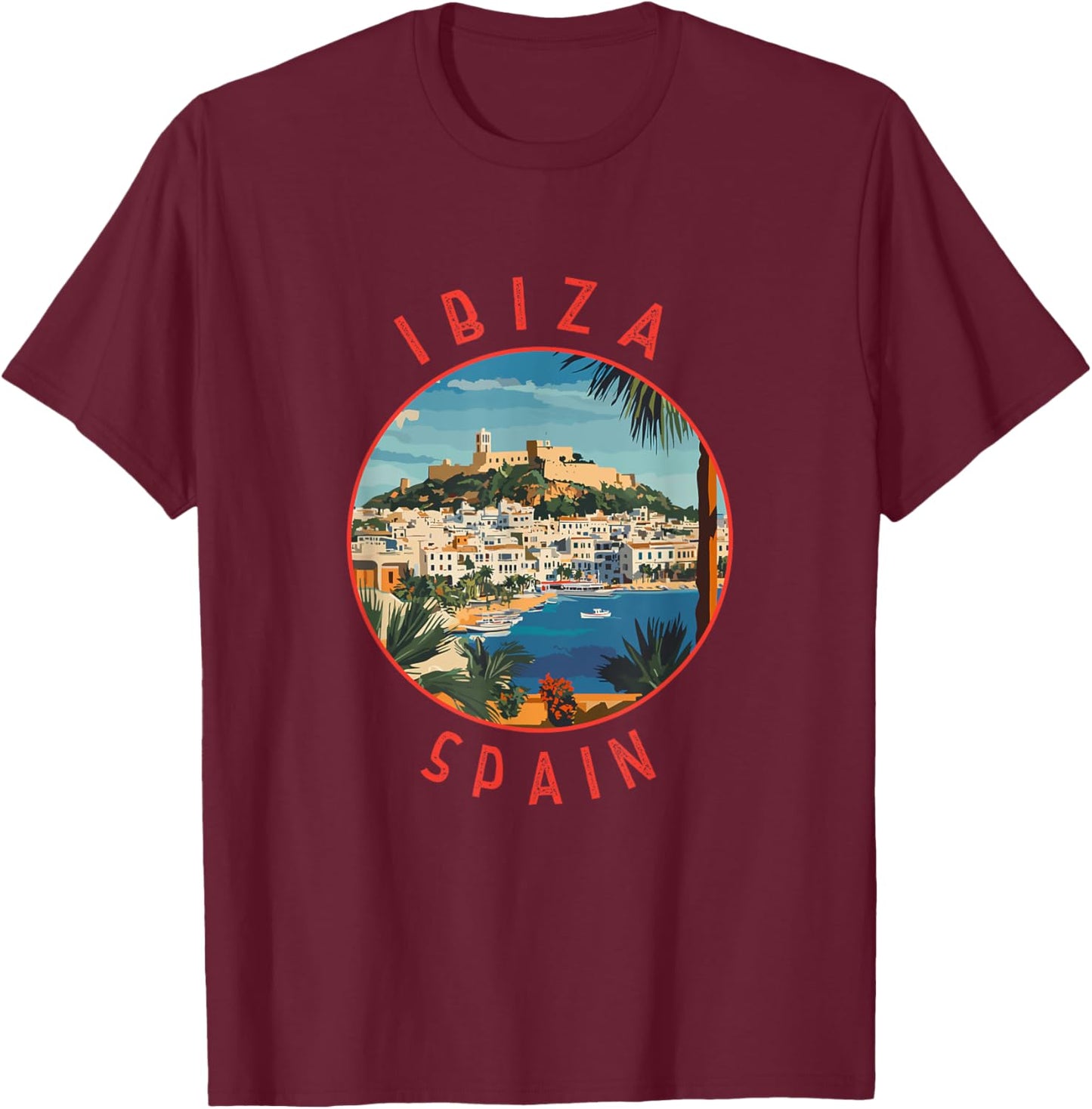 Ibiza Spain Retro Distressed Circle T-Shirt - T-Shirt | Maroon