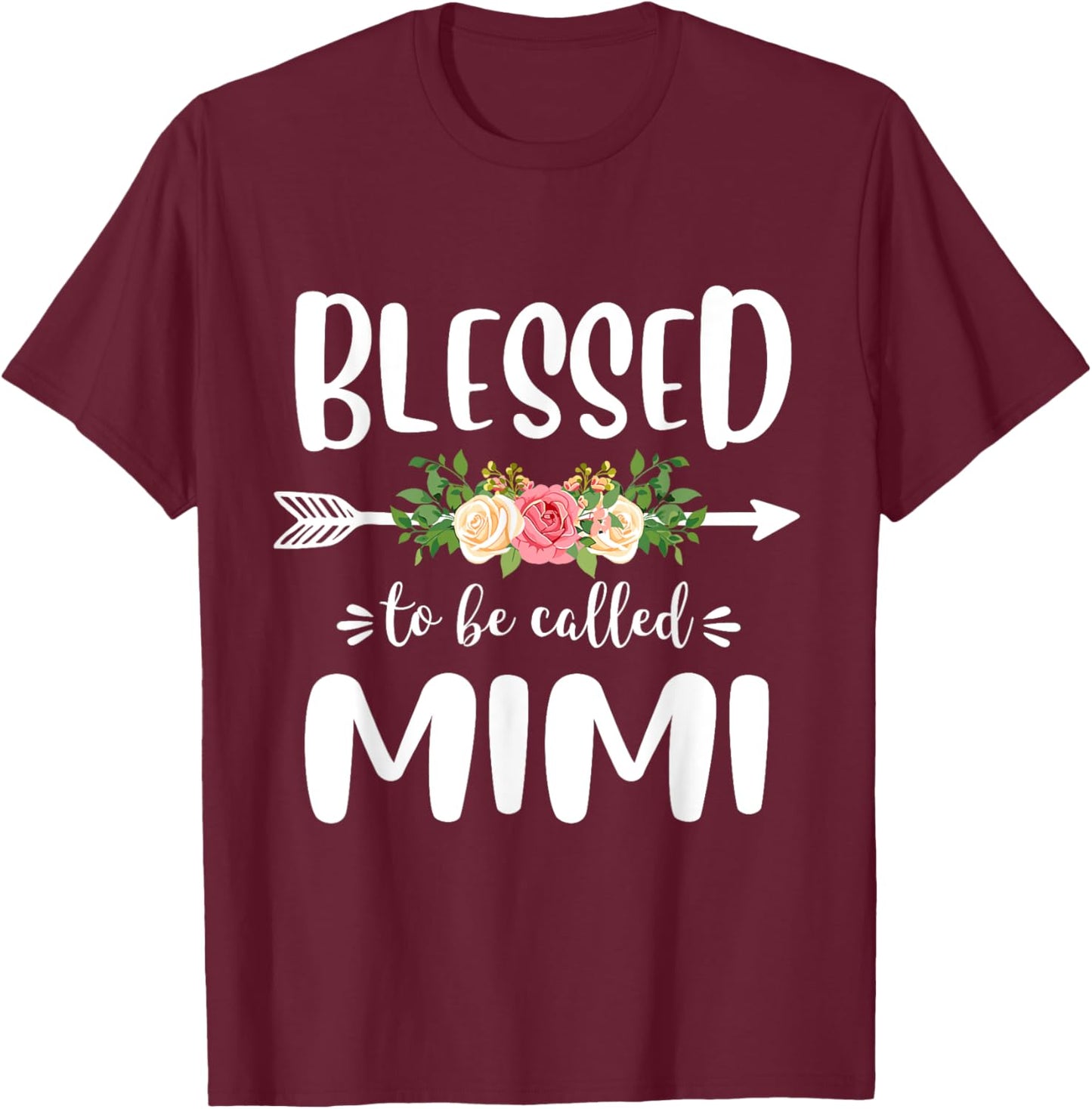 Blessed to be called Mimi Floral Arrow Design Mothers Day T-Shirt - T-Shirt | Maroon