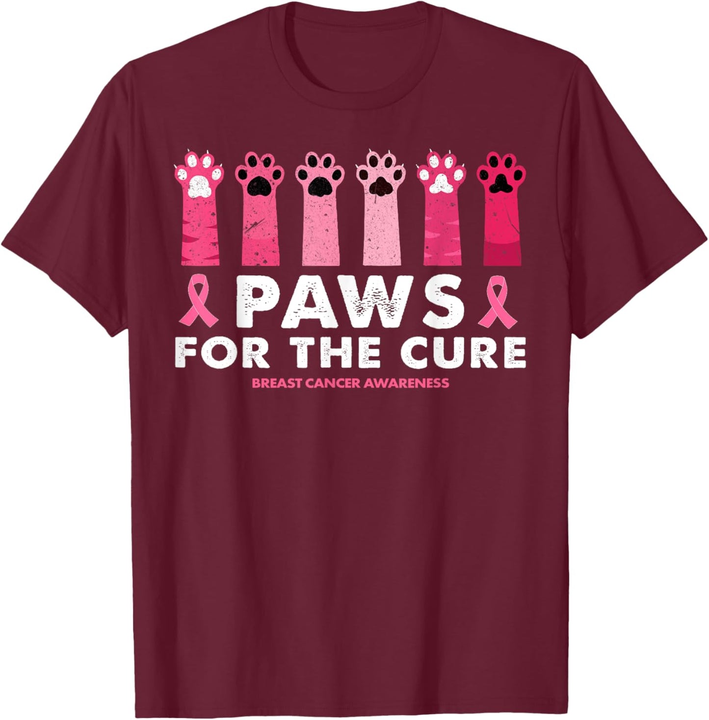 Paws For The Cure Funny Cat Paw Breast Cancer Awareness Men Women T-Shirt - T-Shirt | Maroon