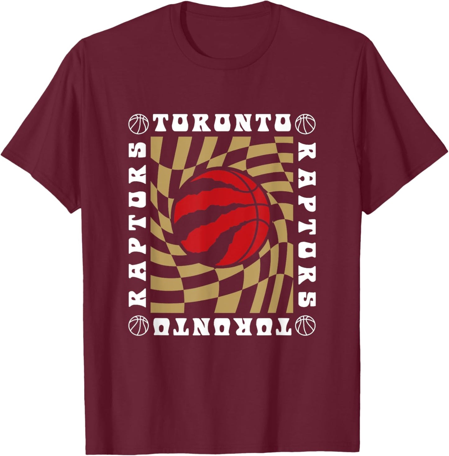 NBA Toronto Raptors Retro Checkerboard Wave T-Shirt - T-Shirt | Maroon