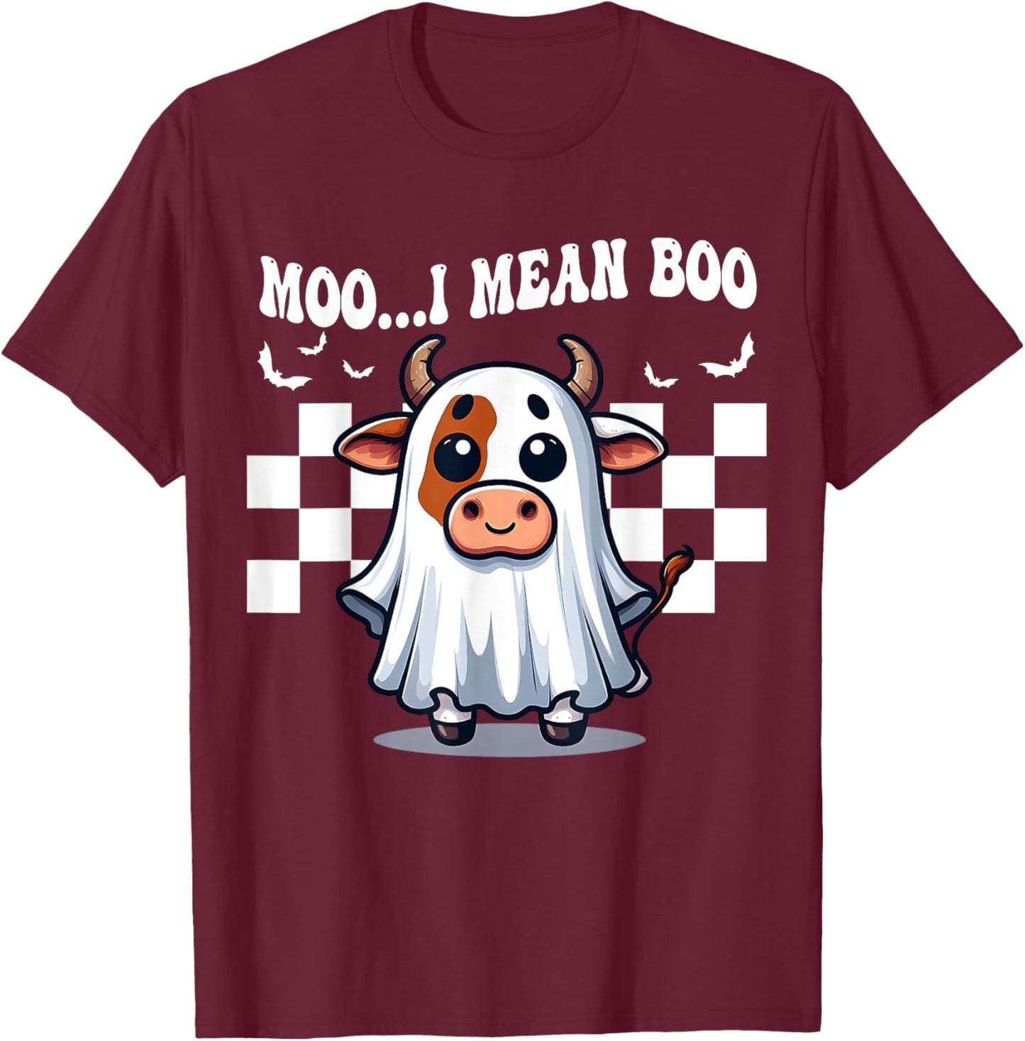 Moo I Mean Boo Ghost Cow funny Halloween men women kids cow T-Shirt - T-Shirt | Maroon