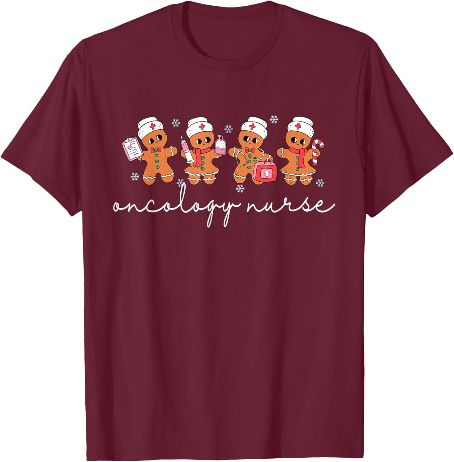Oncology Nurse Christmas Cancer Nurse Cute ONC Xmas RN T-Shirt - T-Shirt | Maroon