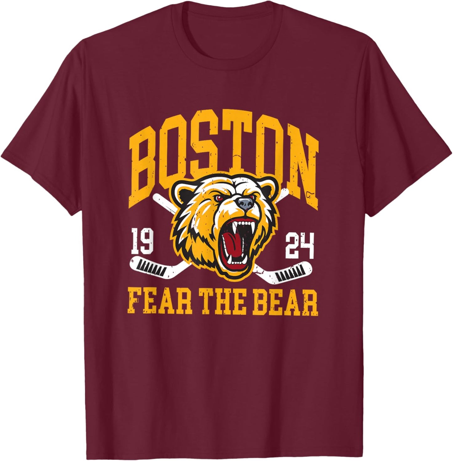 Boston Ice Hockey Fear the Bear T-Shirt - T-Shirt | Maroon