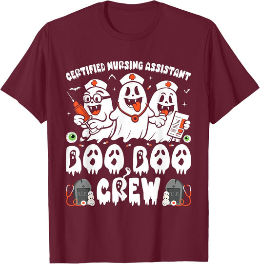 Certified Nursing Assistant Boo Boo Crew Halloween Ghost CNA T-Shirt - T-Shirt | Maroon