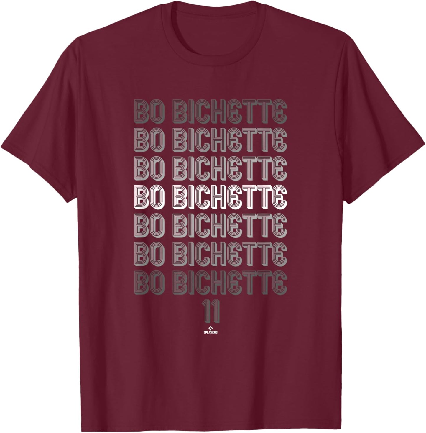 Retro Repeating Text Bo Bichette Toronto Baseball MLBPA T-Shirt - T-Shirt | Maroon