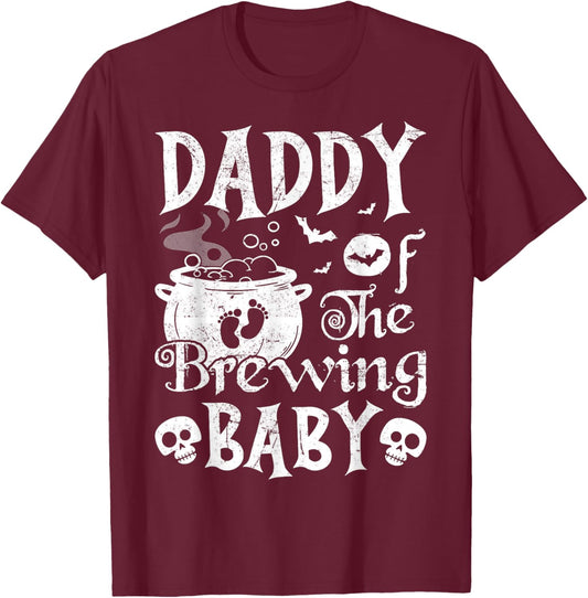 Pregnancy Announcement Daddy of the Brewing Baby Halloween T-Shirt - T-Shirt | Maroon