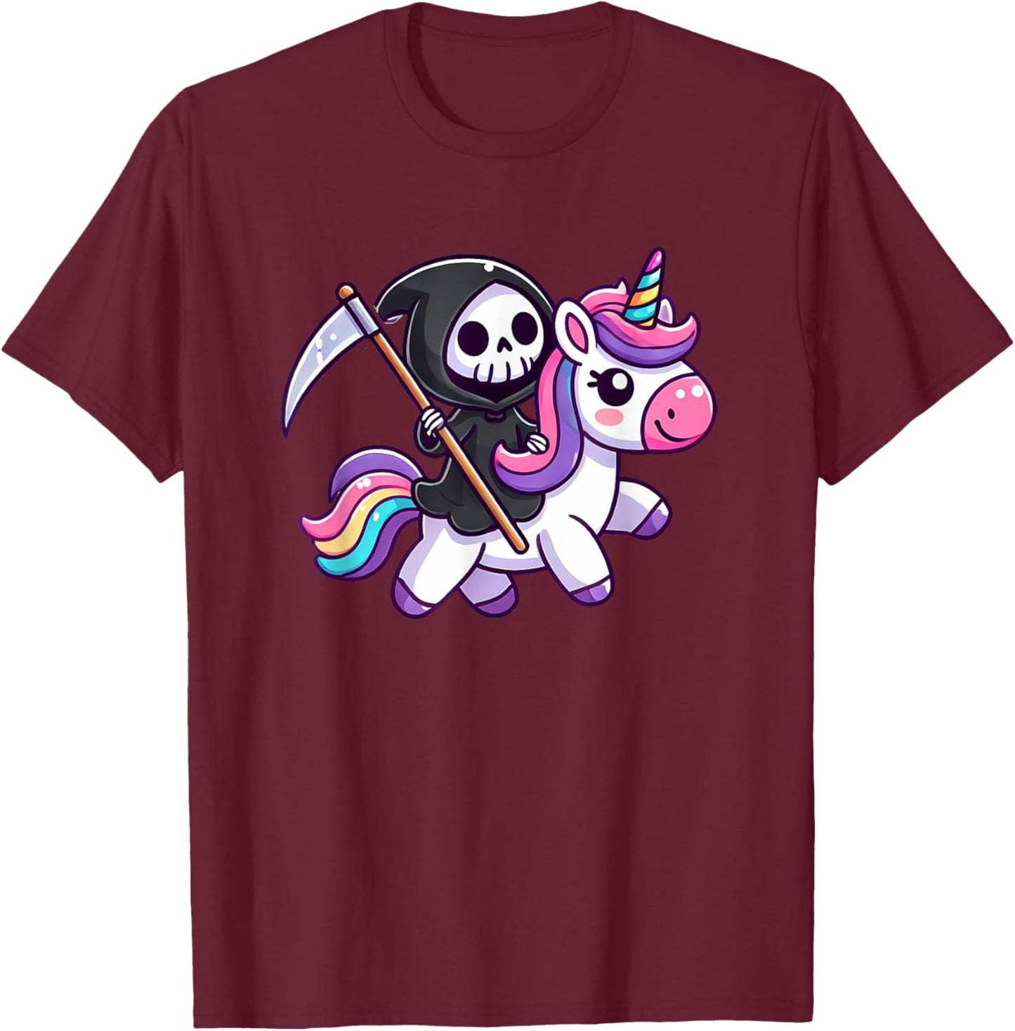 Grim Reaper Unicorn Funny Cute Halloween T-Shirt - T-Shirt | Maroon
