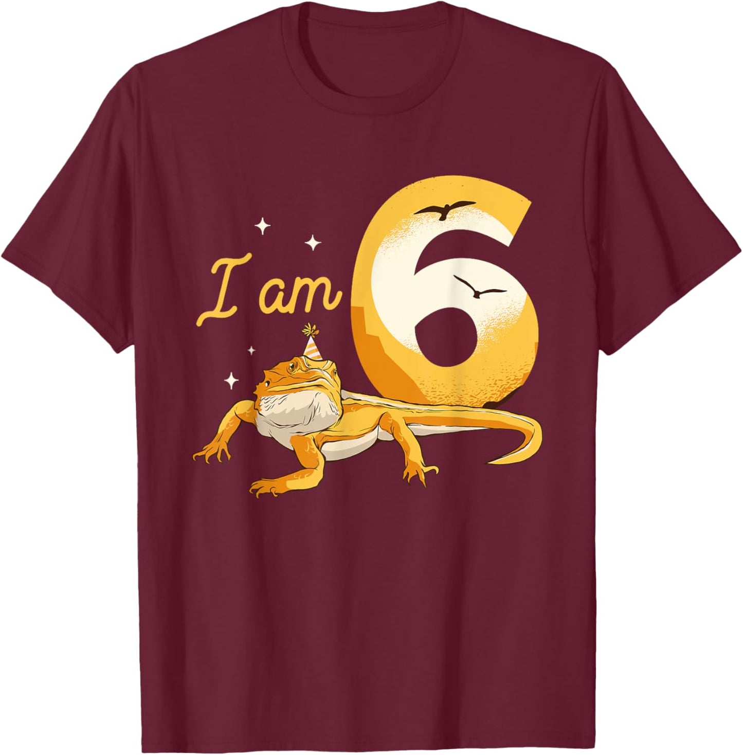 I Am 6 Years Old Bearded Dragon Reptile Themed 6th Birthday T-Shirt - T-Shirt | Maroon