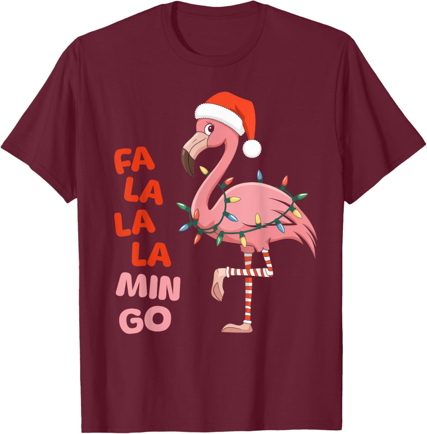 Fa La La Mingo Flamingo Christmas Tree Lights Xmas Tropical T-Shirt - T-Shirt | Maroon
