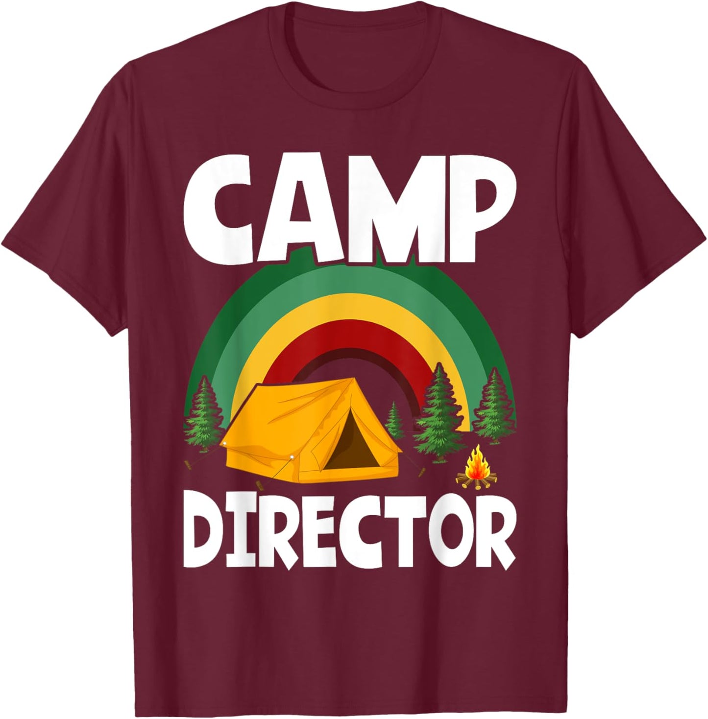 Summer Camp Director Counselor Camper Rainbow Pine Tree T-Shirt - T-Shirt | Maroon