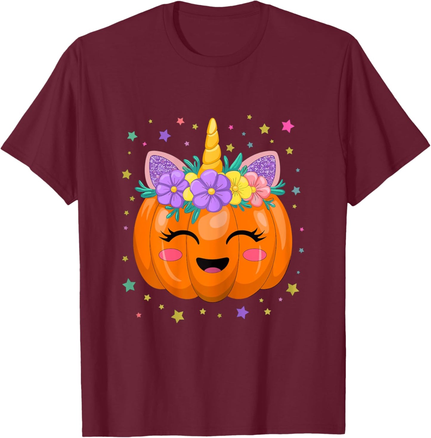 Unicorn Pumpkin Girl Halloween Costume T-Shirt - T-Shirt | Maroon
