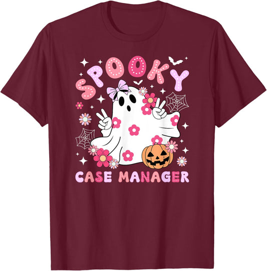 Spooky Nurse Case Manager Halloween Nursing Case Management T-Shirt - T-Shirt | Maroon