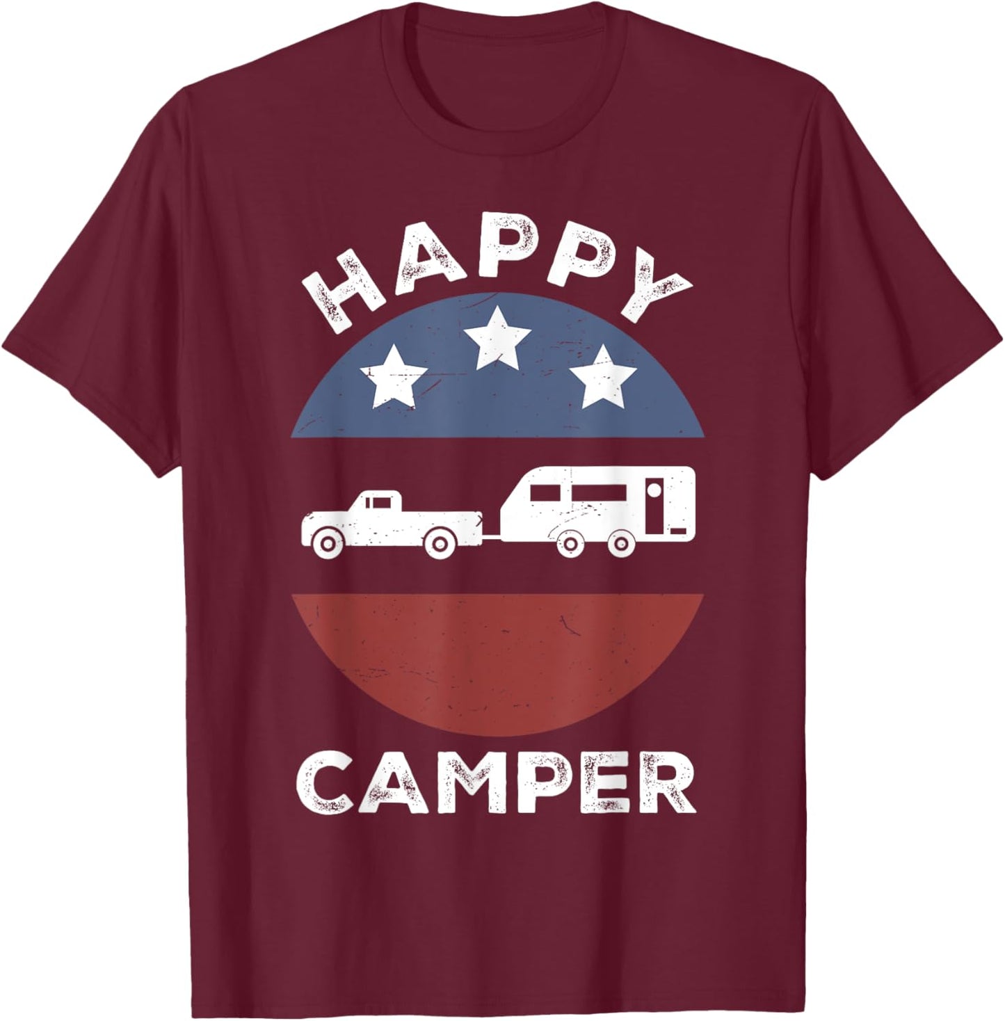 Retro Happy Camper Men Women Funny Camping Dad Boy Toddler T-Shirt - T-Shirt | Maroon
