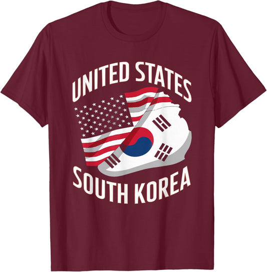 Half American Half Korean USA Flag South Korea America T-Shirt - T-Shirt | Maroon