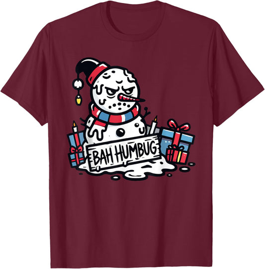 Bah Humbug Santa Hat Snowman for People Haters Sarcastic T-Shirt - T-Shirt | Maroon