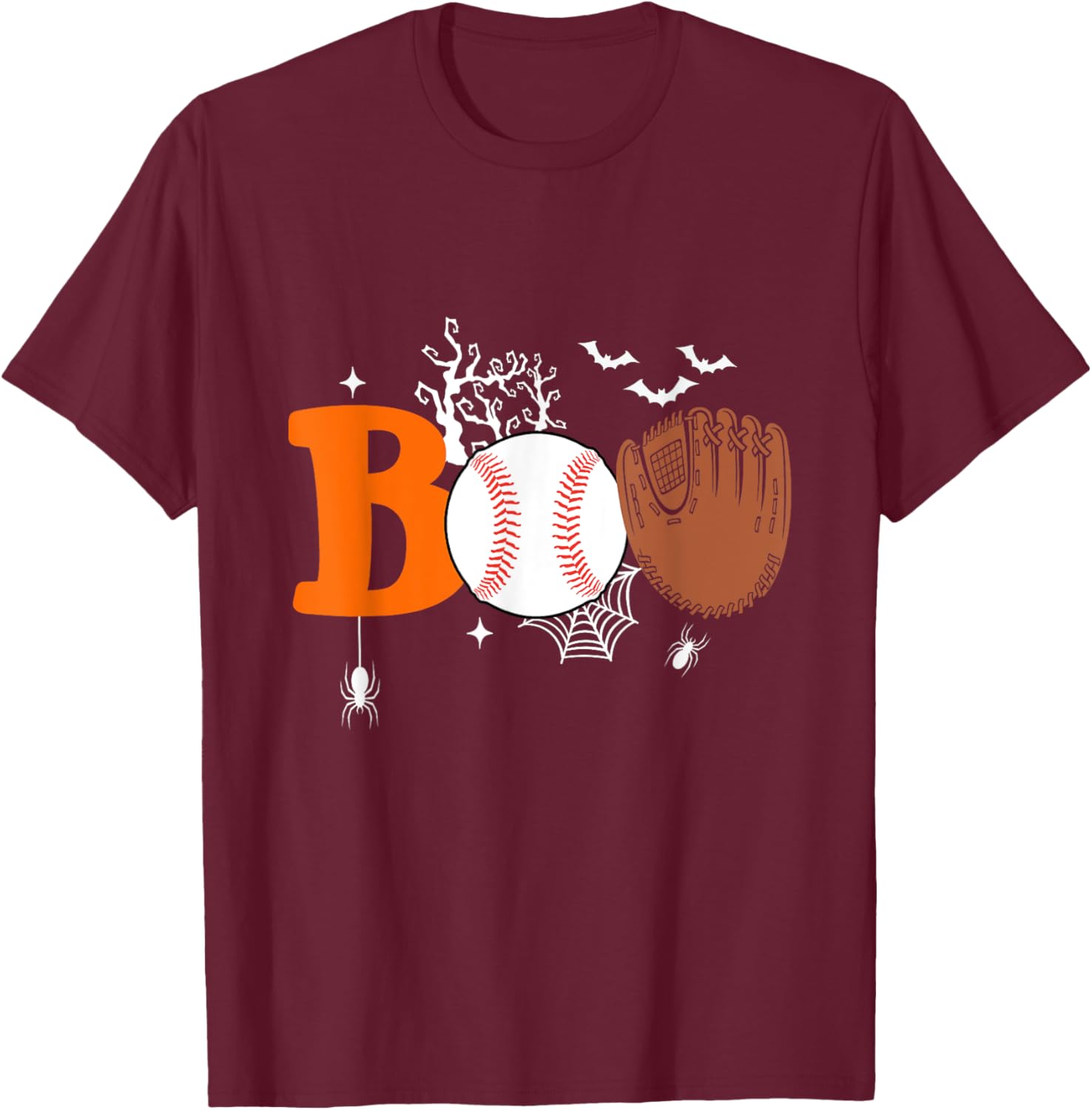 Boo Baseball Halloween Spooky Halloween Baseball Player T-Shirt - T-Shirt | Maroon