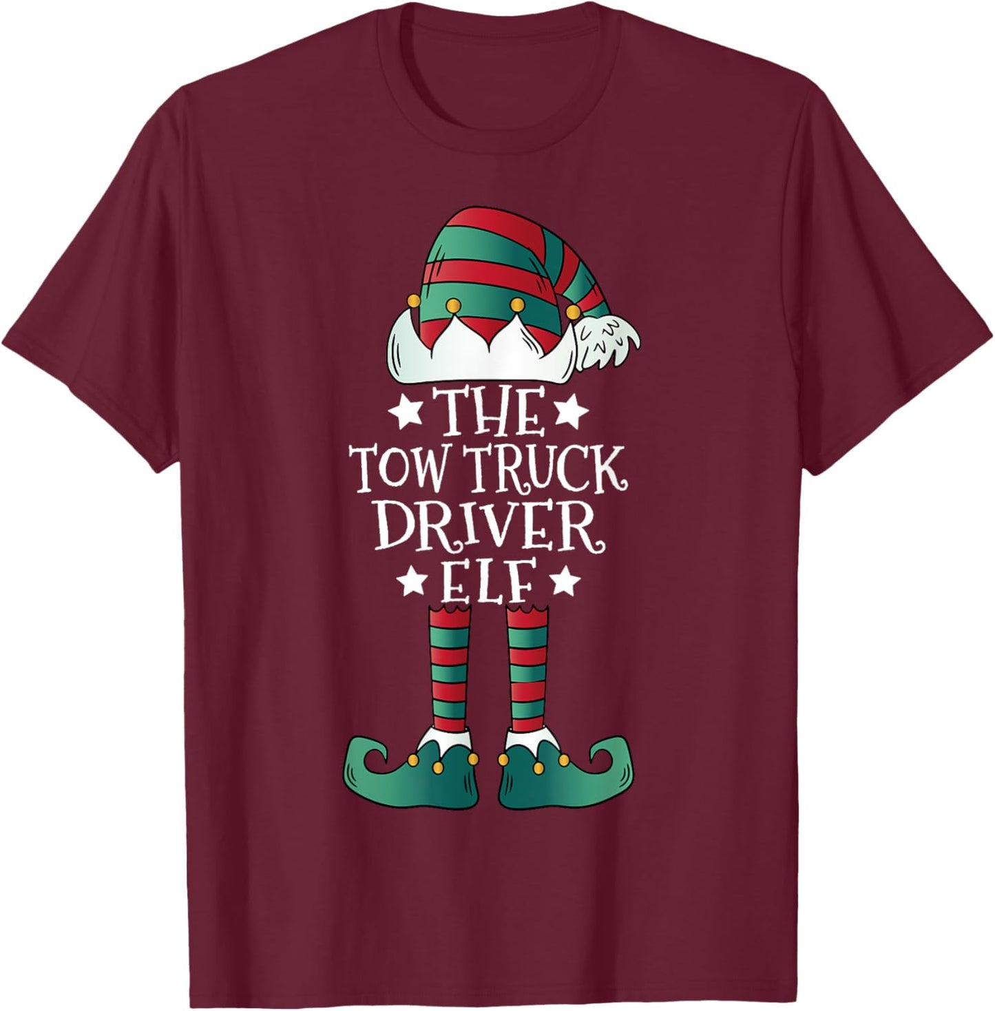 The Tow Truck Driver Elf - Funny Towing Driver Christmas T-Shirt - T-Shirt | Maroon