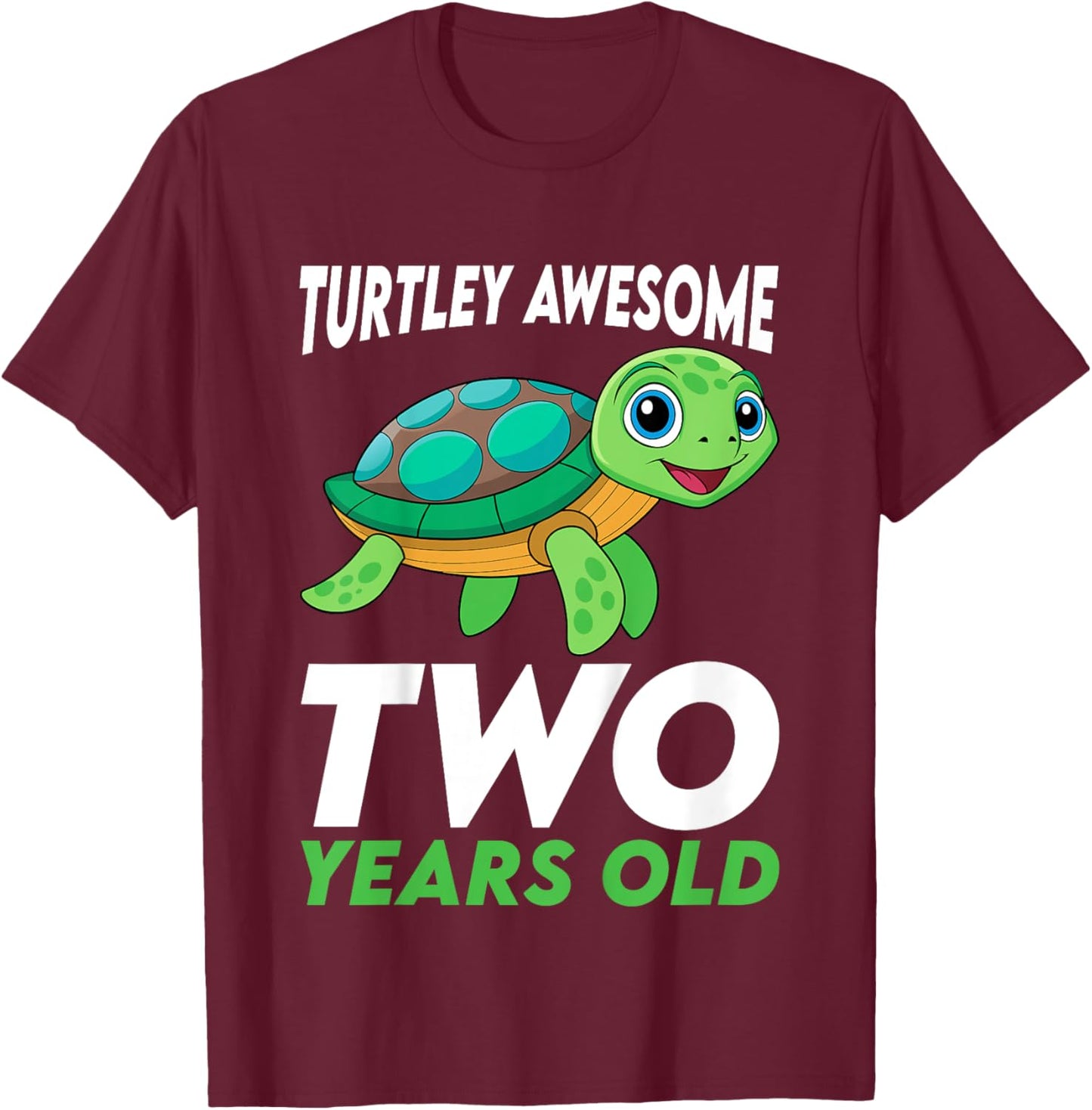 Kids Turtley Awesome Two Year Old Cute Turtle 2nd Birthday T-Shirt - T-Shirt | Maroon