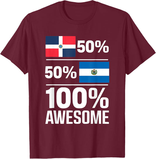 Half Salvadorian Half Dominican Republic Flag El Salvador T-Shirt - T-Shirt | Maroon