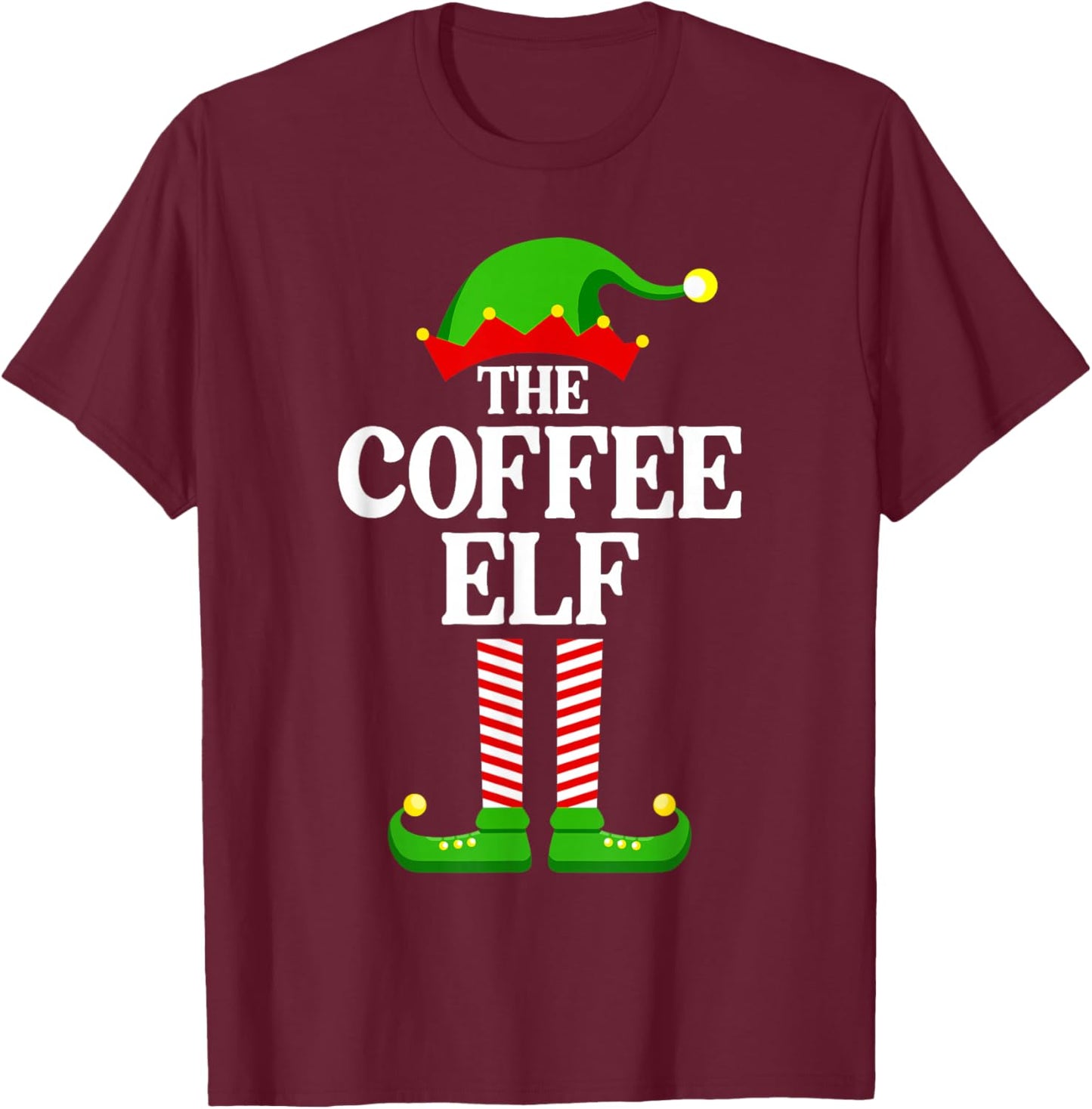 Coffee Elf Family Matching Group Funny Christmas T-Shirt - T-Shirt | Maroon