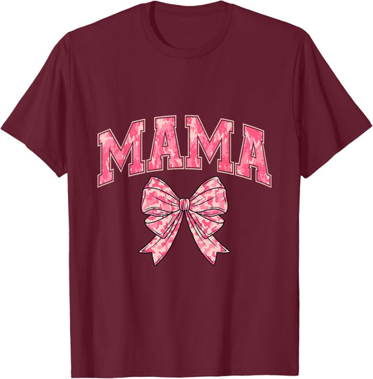 Coquette Pink Camo Bow Mama Camouflage Mom Hunting Hunter T-Shirt - T-Shirt | Maroon
