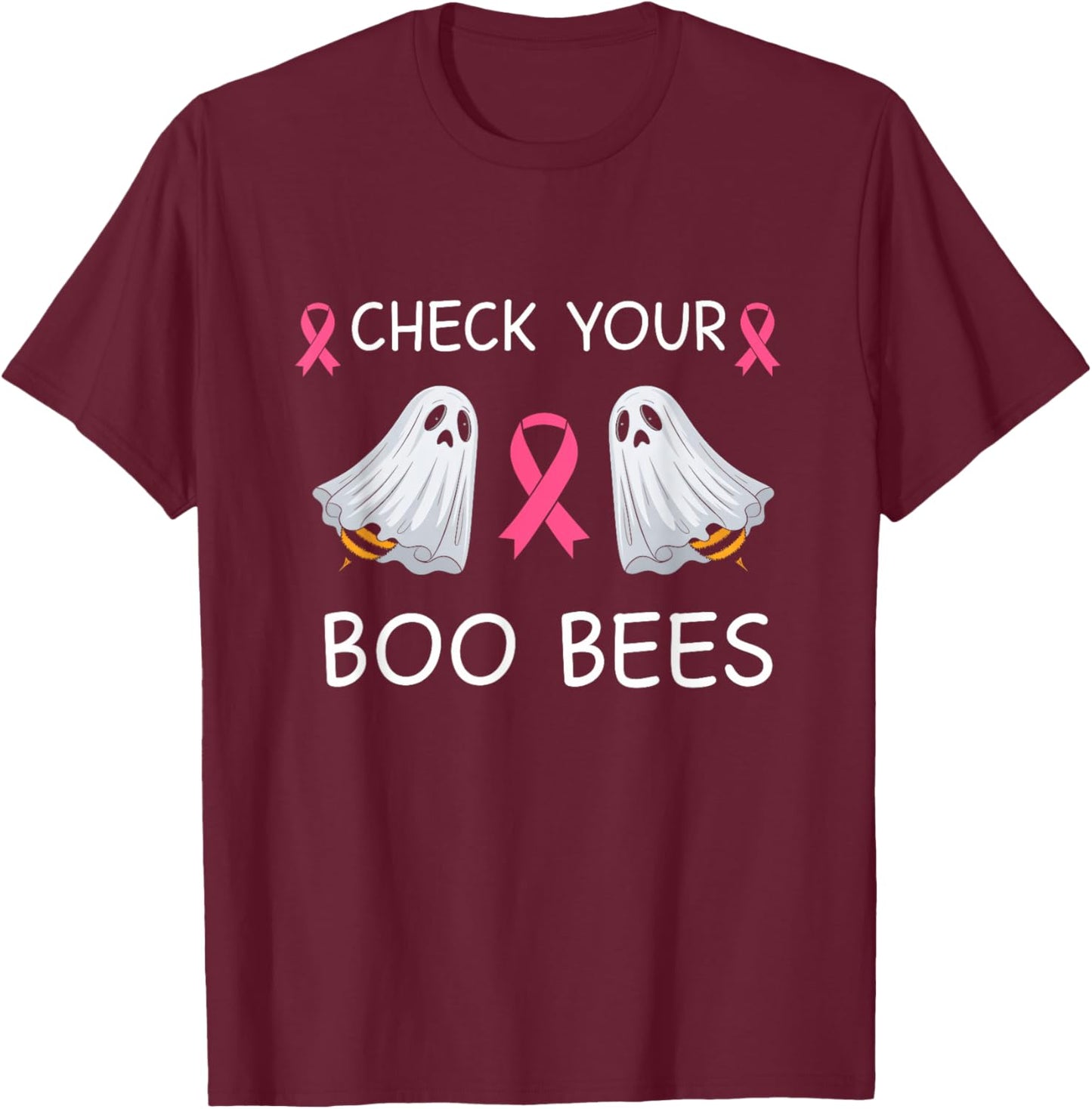 Check Your Boo Bees Shirt Funny Breast Cancer Halloween T-Shirt - T-Shirt | Maroon