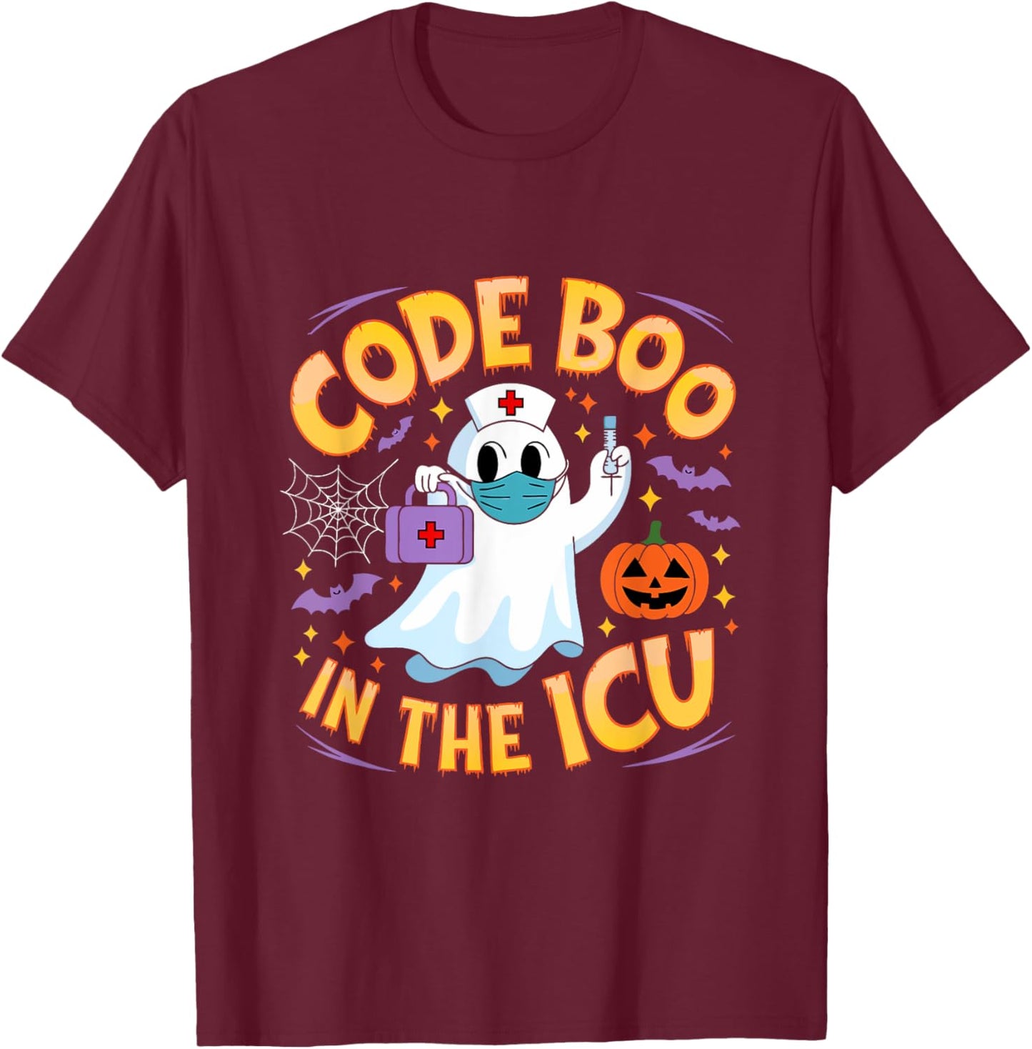 Code Boo in the ICU Ghost Nurse Halloween Design for Medical T-Shirt - T-Shirt | Maroon