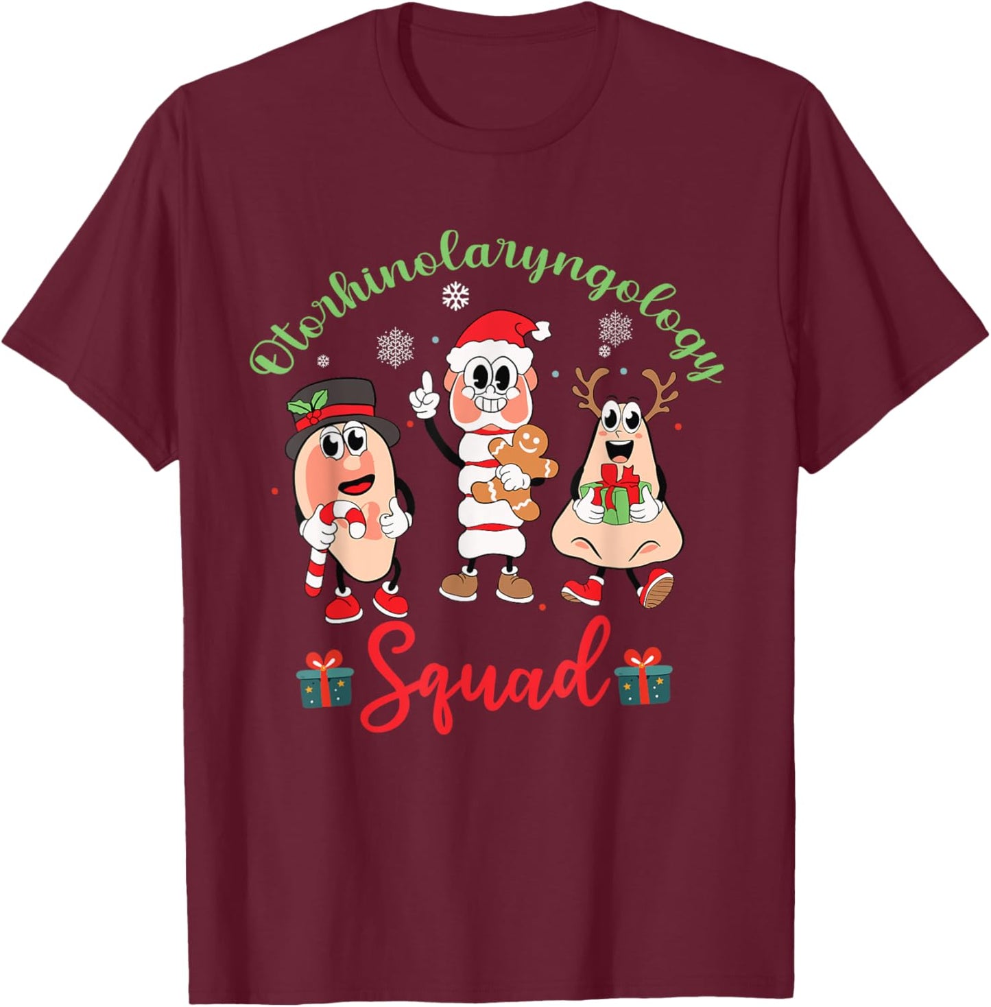Otolaryngologist Squad ENT Nurse Christmas Xmas Holiday T-Shirt - T-Shirt | Maroon