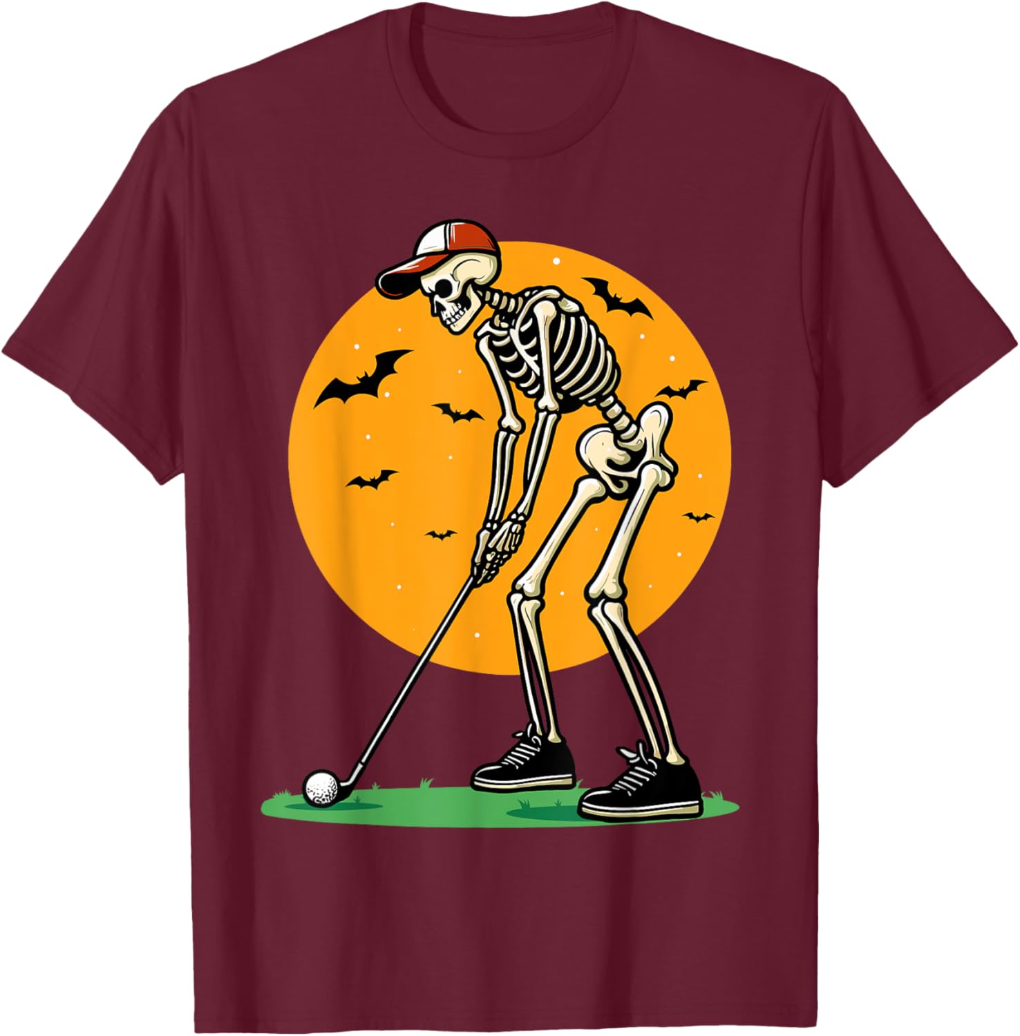 Halloween Golf Skeleton Golfer Funny Halloween Golfing T-Shirt - T-Shirt | Maroon