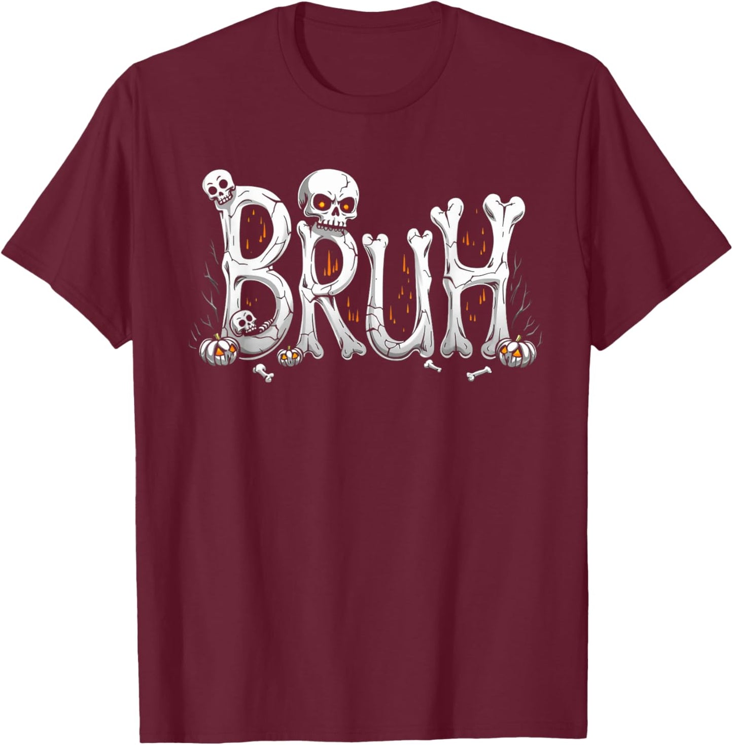 Bruh halloween skull bone skeleton kids boys girls men women T-Shirt - T-Shirt | Maroon
