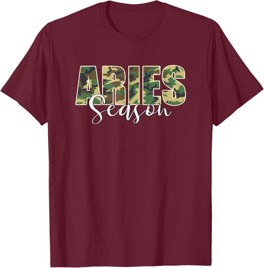 Aries Season Zodiac Birthday Camo / Camouflage T-Shirt - T-Shirt | Maroon