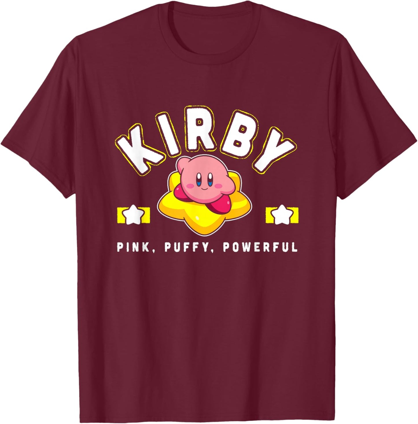 Kirby Pink Puffy Powerful Star Frame Varsity T-Shirt - T-Shirt | Maroon