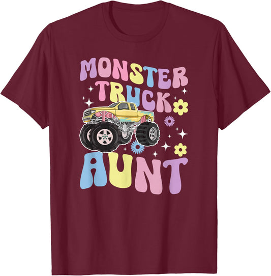 Monster Truck Aunt Groovy Monster Truck Auntie T-Shirt - T-Shirt | Maroon