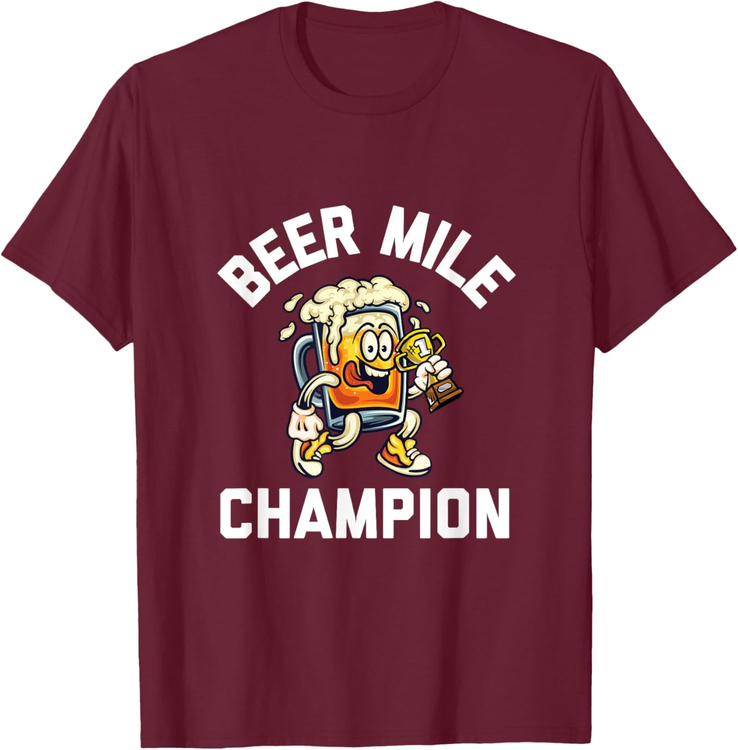 Beer Mile Champion Funny Race Running Beer Drinking T-Shirt - T-Shirt | Maroon