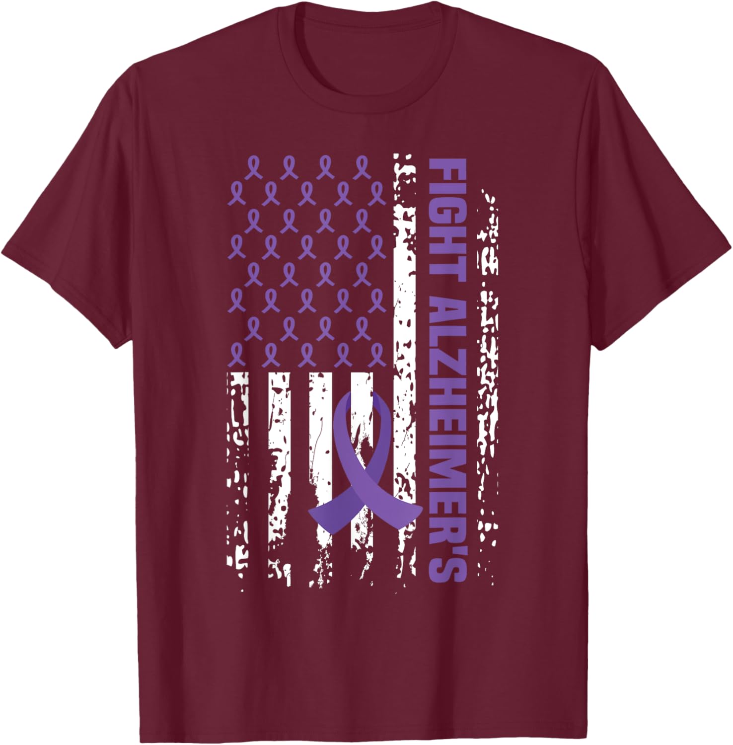 End Alzheimer's Shirt Purple Ribbon Alzheimers Awareness T-Shirt - T-Shirt | Maroon