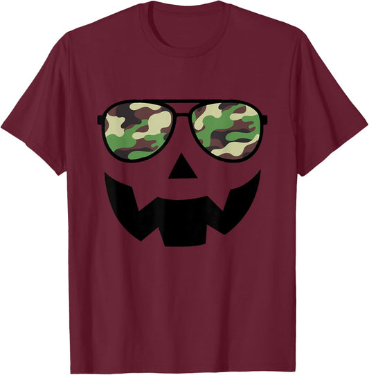 Camo Halloween Pumpkin Sunglasses Funny Boys Camo Halloween T-Shirt - T-Shirt | Maroon