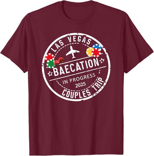 Funny Honeymoon Mode for Couple Anniversary Outfit Vegas Baecation 2025 Couples Trip Black Small Short Sleeve T-Shirt - T-Shirt | Maroon