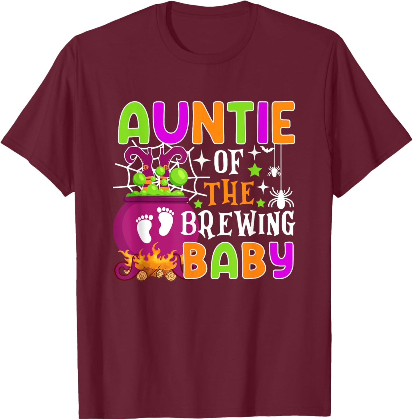 Auntie of Brewing Baby Halloween Theme Baby Shower Spooky T-Shirt - T-Shirt | Maroon