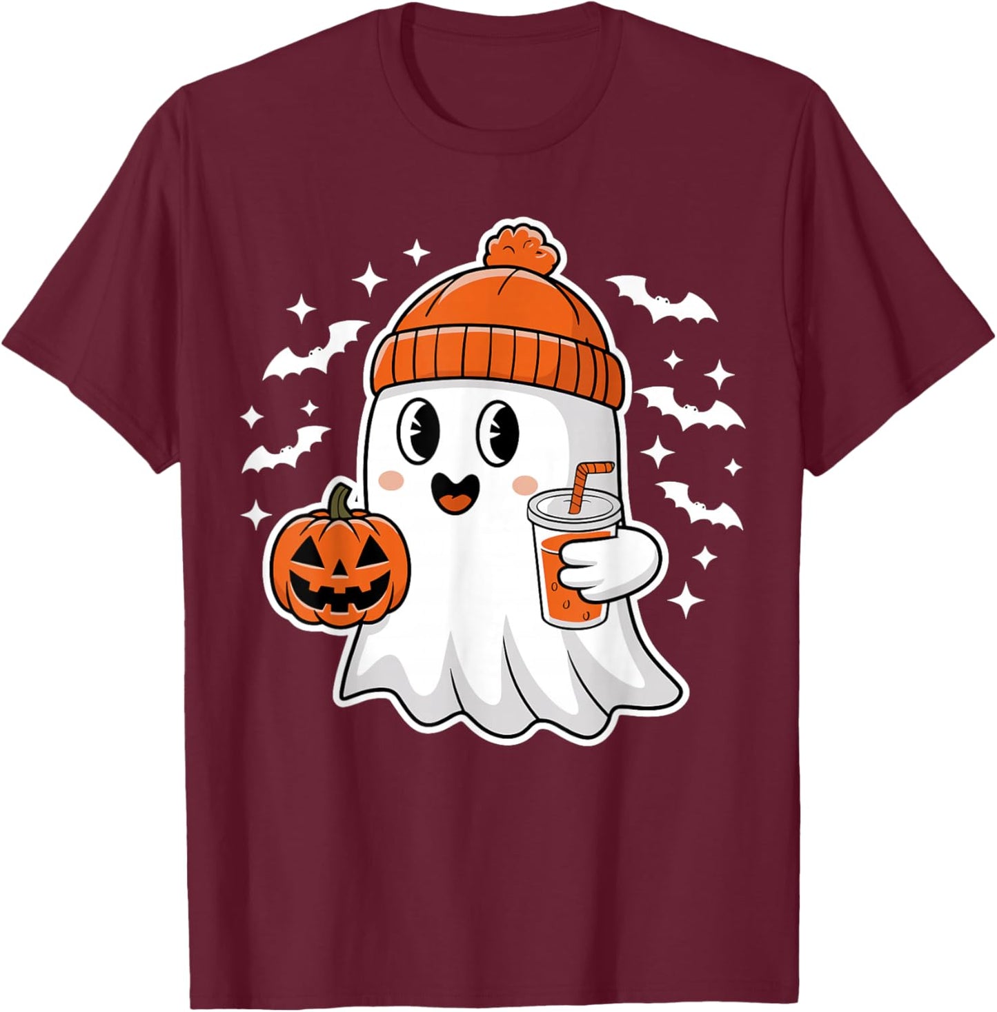 Halloween Ghost Drink Pumpkin T-Shirt - T-Shirt | Maroon