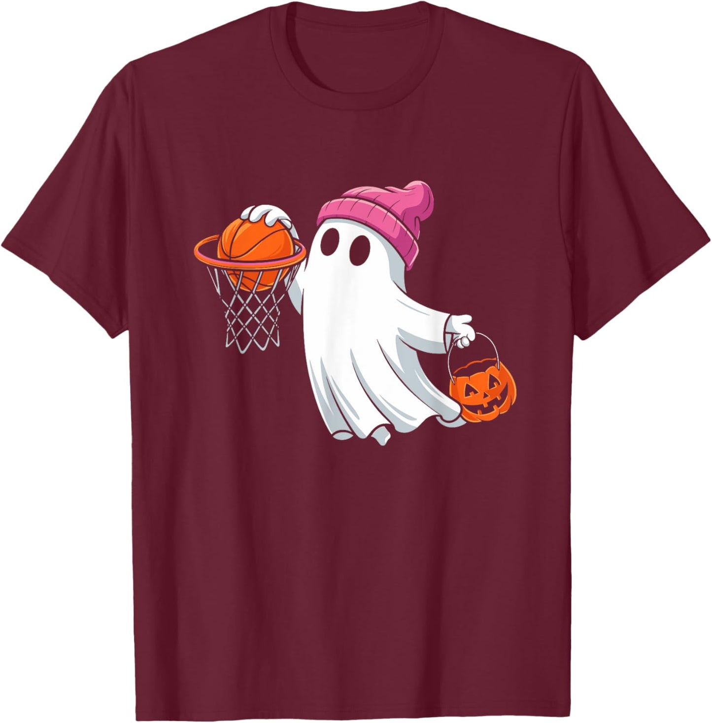 Ghost Playing Basketball Halloween Costume for Boys Kids T-Shirt - T-Shirt | Maroon