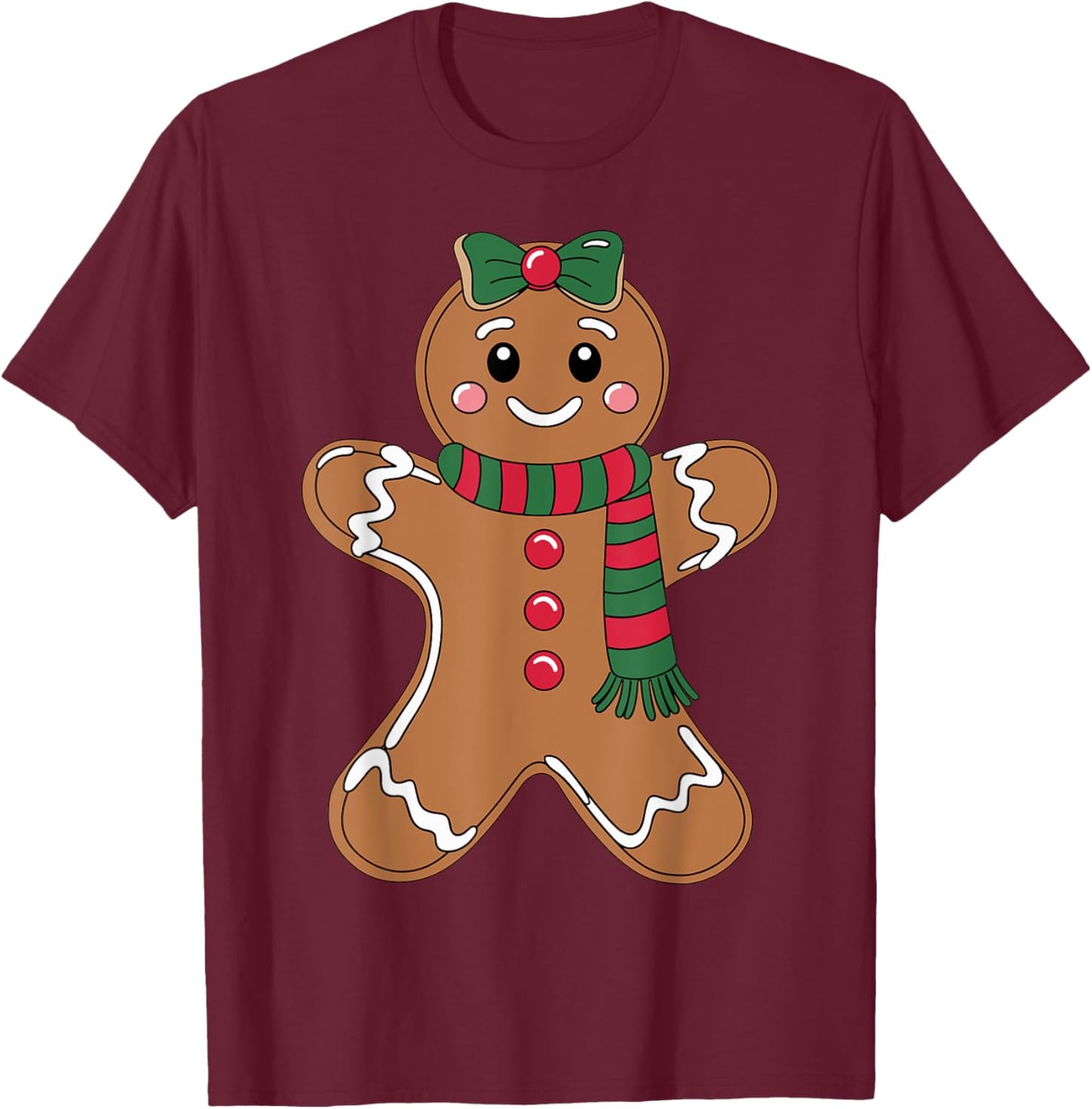 Cute Gingerbread with Bow Christmas Costume Xmas T-Shirt - T-Shirt | Maroon
