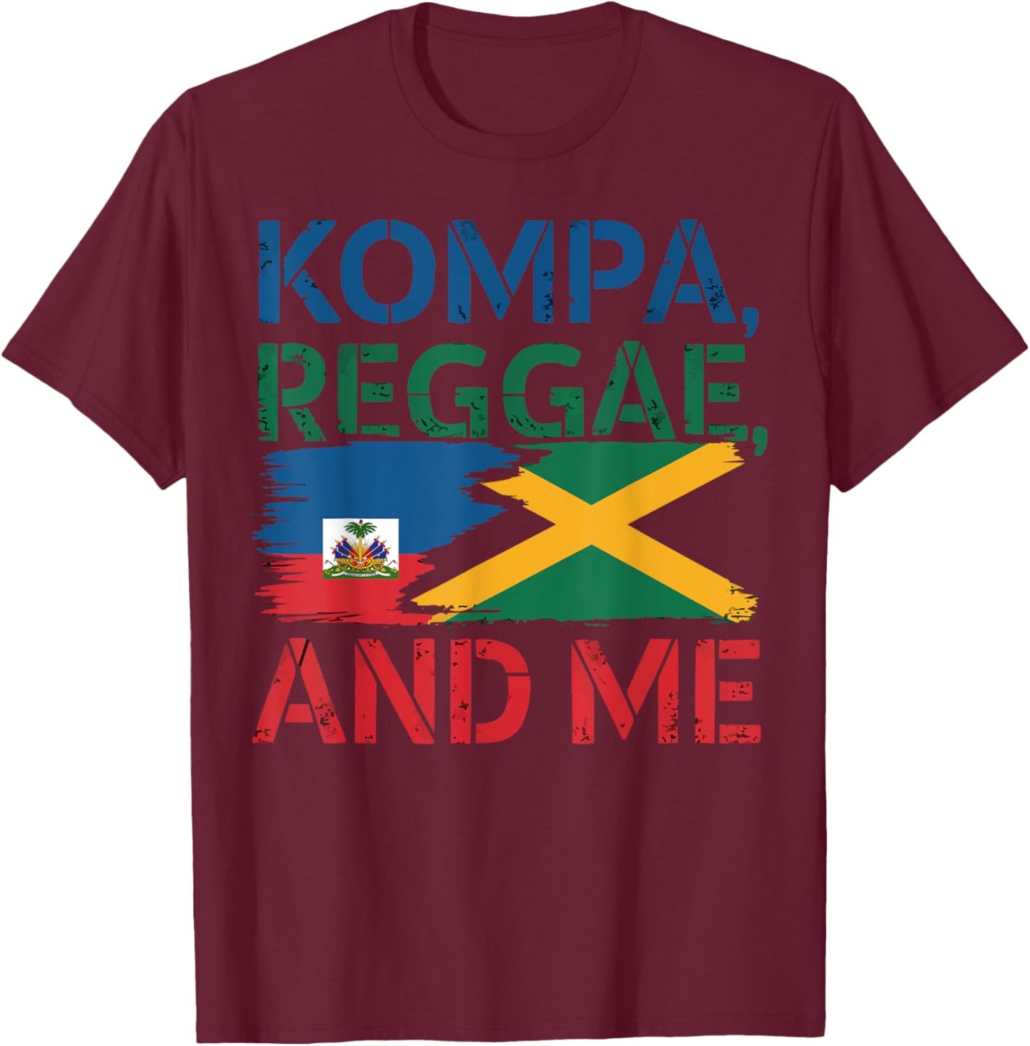 Half Haitian Half Jamaican Jamaica Flag Haiti T-Shirt - T-Shirt | Maroon