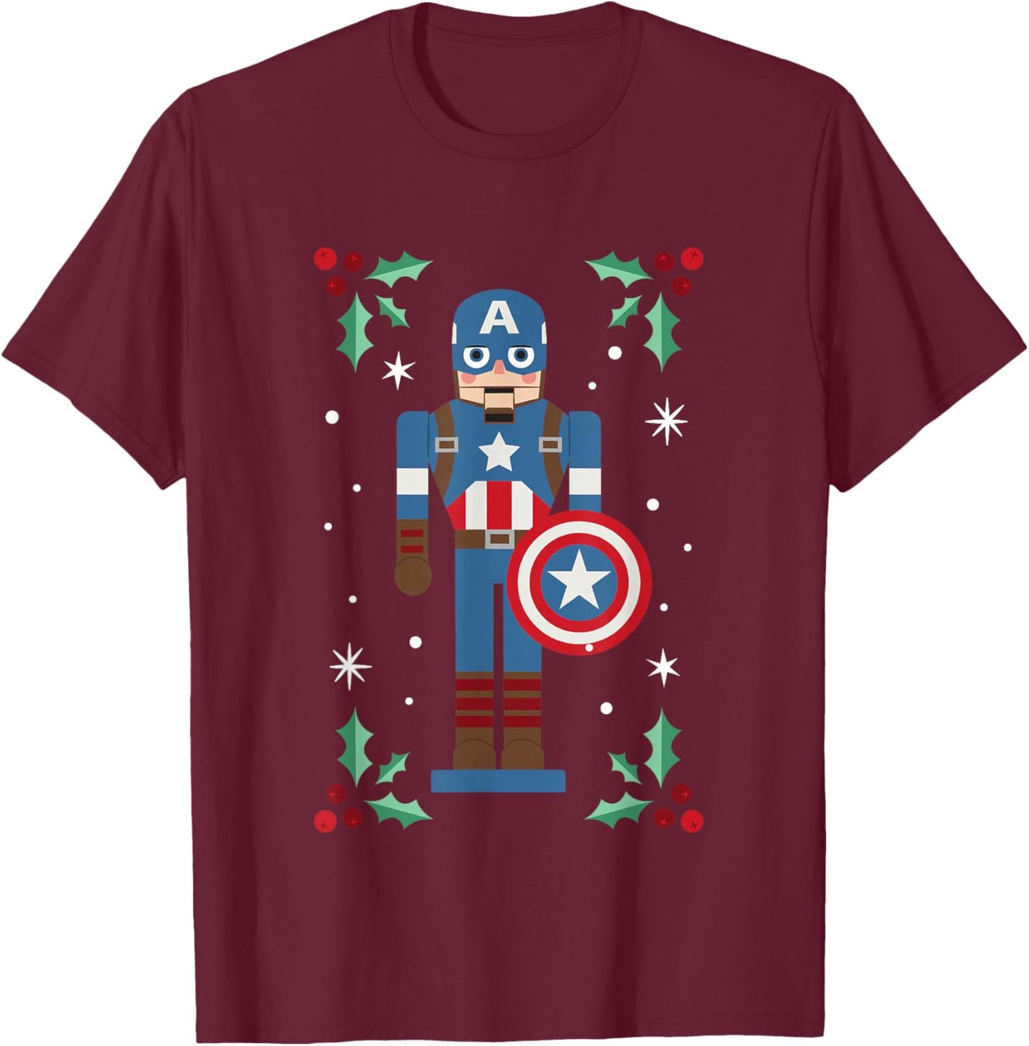 Marvel Christmas Nutcracker Captain America Mistletoe Logo T-Shirt - T-Shirt | Maroon