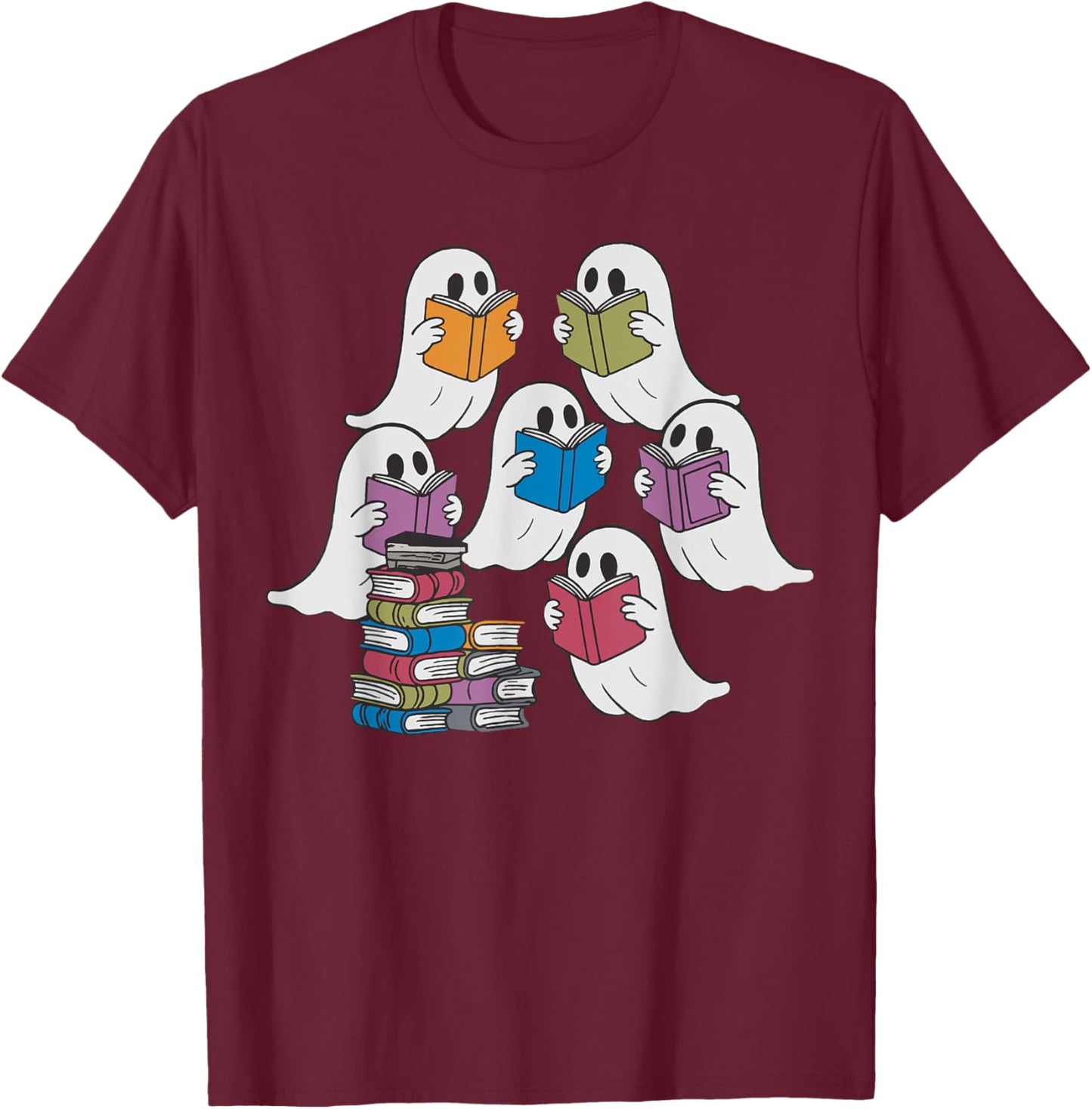 Funny Ghost Book Reading Halloween Books Lover Teacher T-Shirt - T-Shirt | Maroon