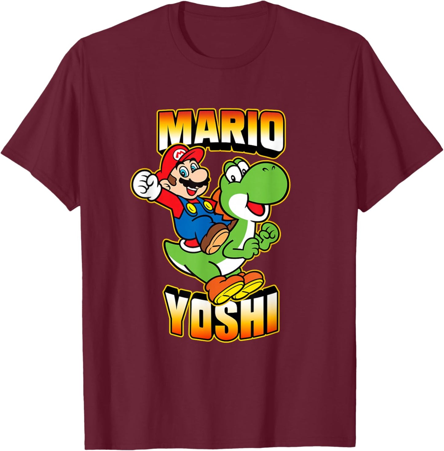 Super Mario Bros Yoshi & Mario Ready For Action T-Shirt - T-Shirt | Maroon