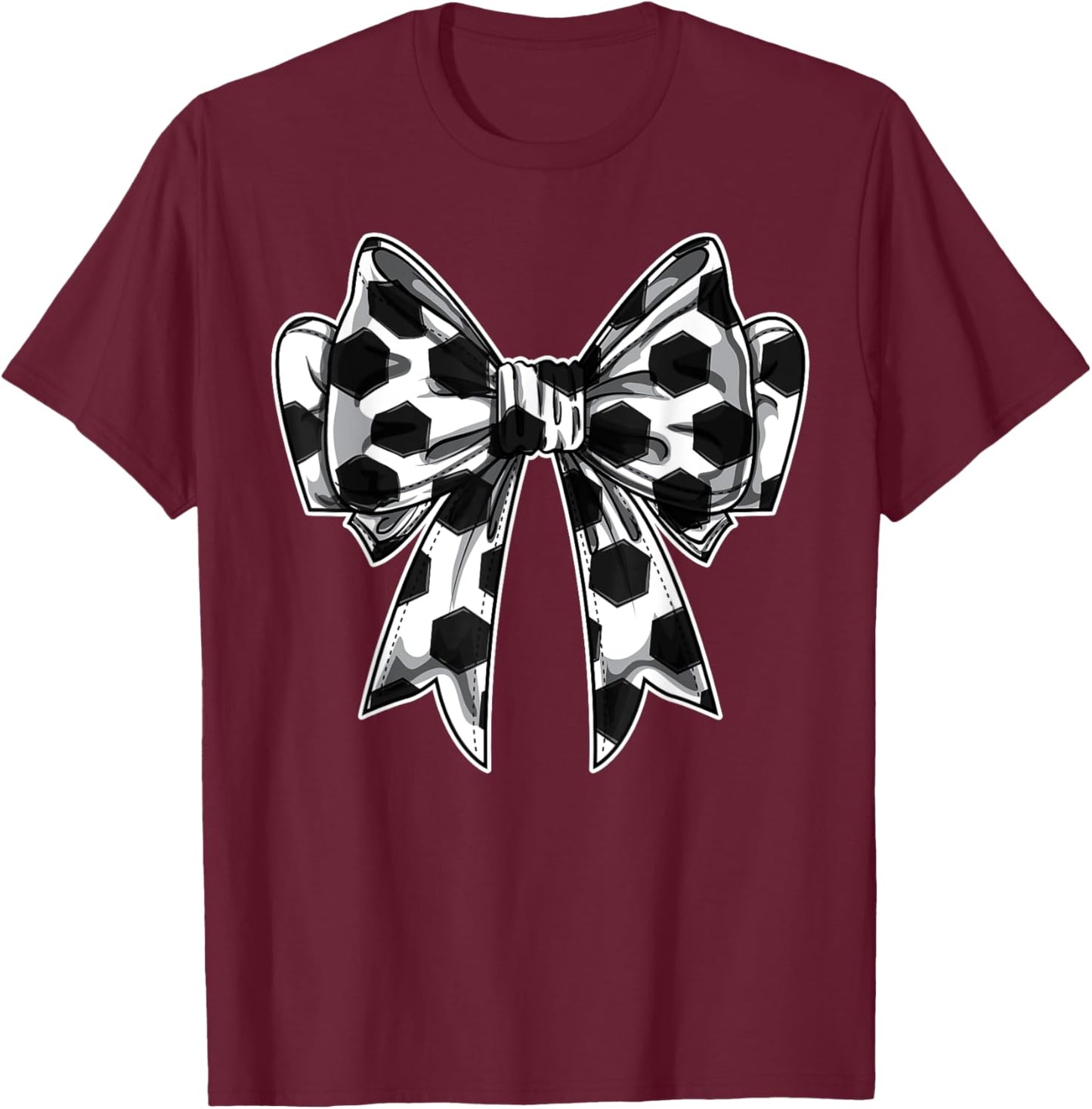 Soccer Ball Coquette Bow Game Day Soccer Mom Life Cute T-Shirt - T-Shirt | Maroon